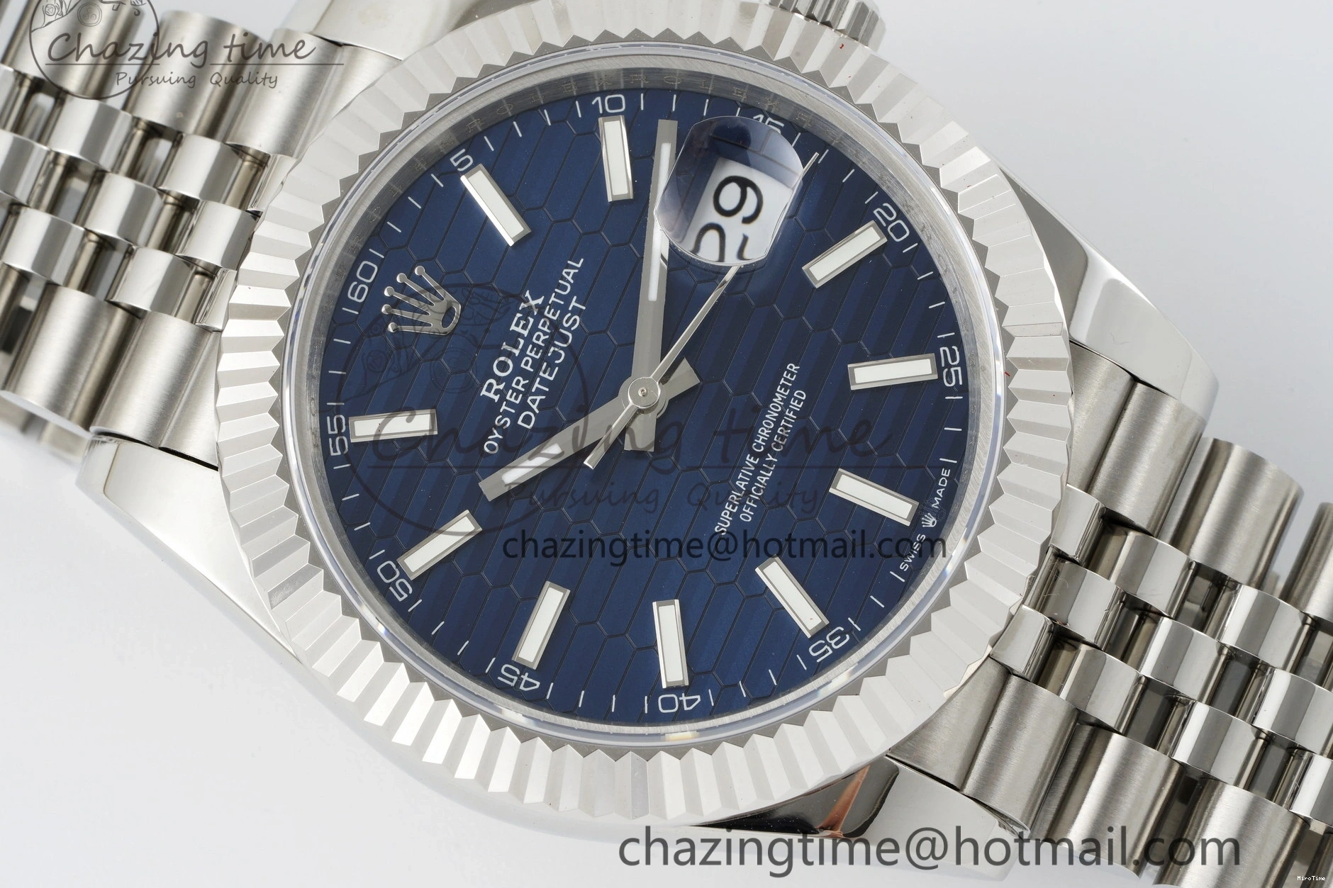 MiroTime 0415 TopPick DateJust 41 SS JDF 904L Steel Blue Textured Dial on Jubilee Bracelet VR3235 V 2235